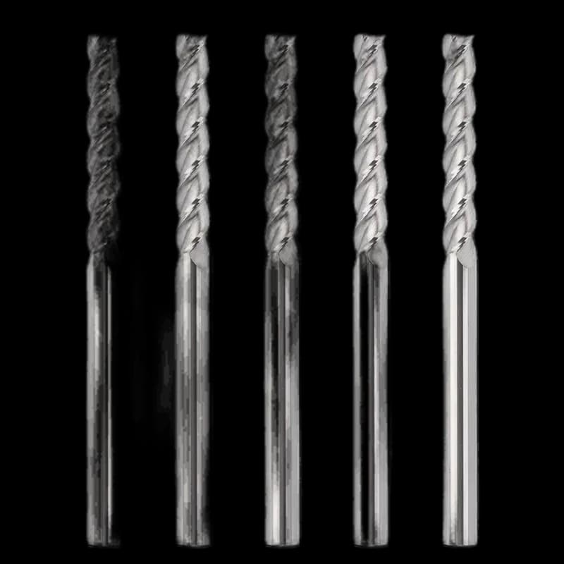 3EMLC05, 1/4" Shank, 3-Flute Flat Nose End Mills CNC Router Bits, 3-1/2” Length, for Aluminum, Plastic, MDF & Wood, 5Pcs
