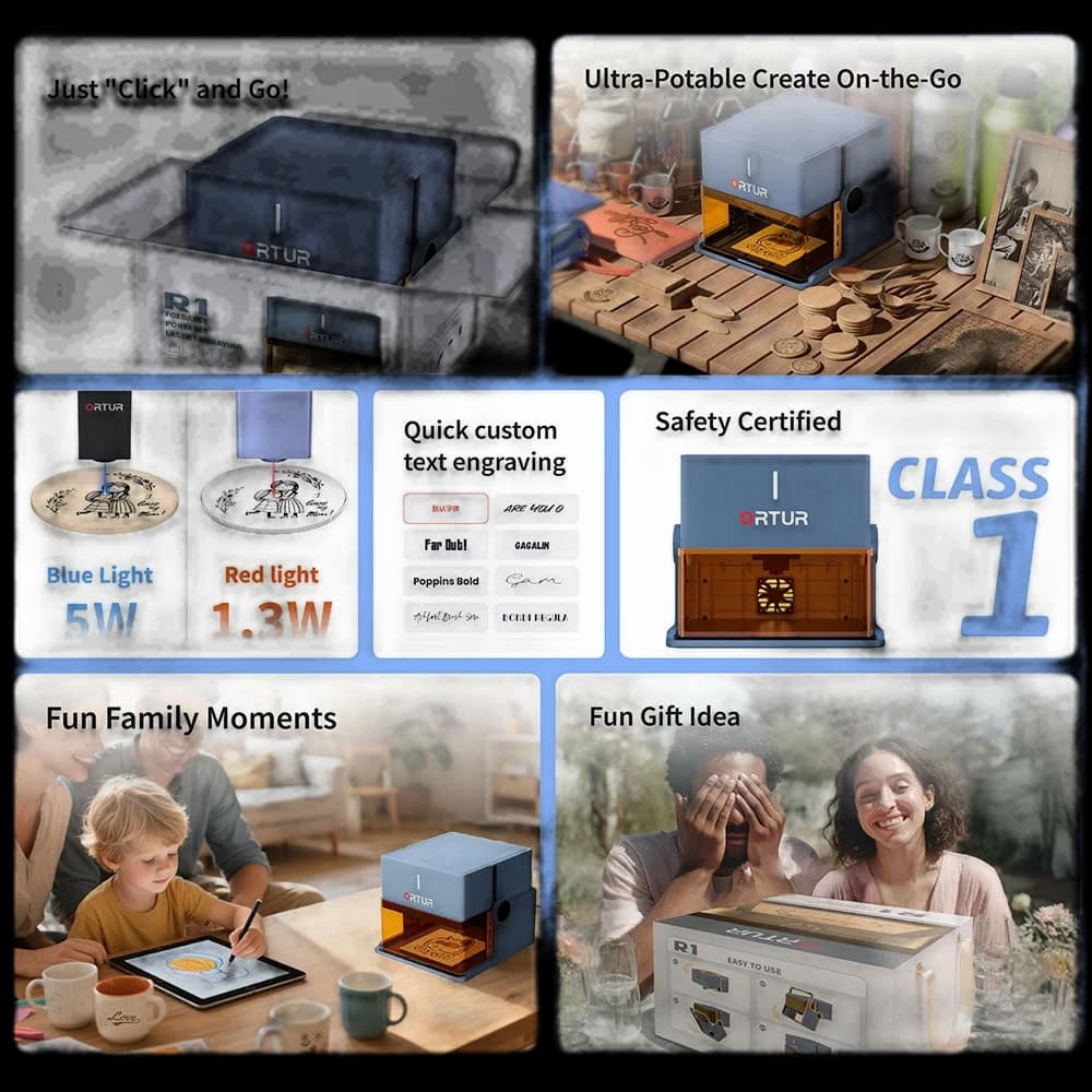 ORTUR R1 Portable Laser Engraver - Compact, Easy to Carry for DIY Projects, Home & Beginners